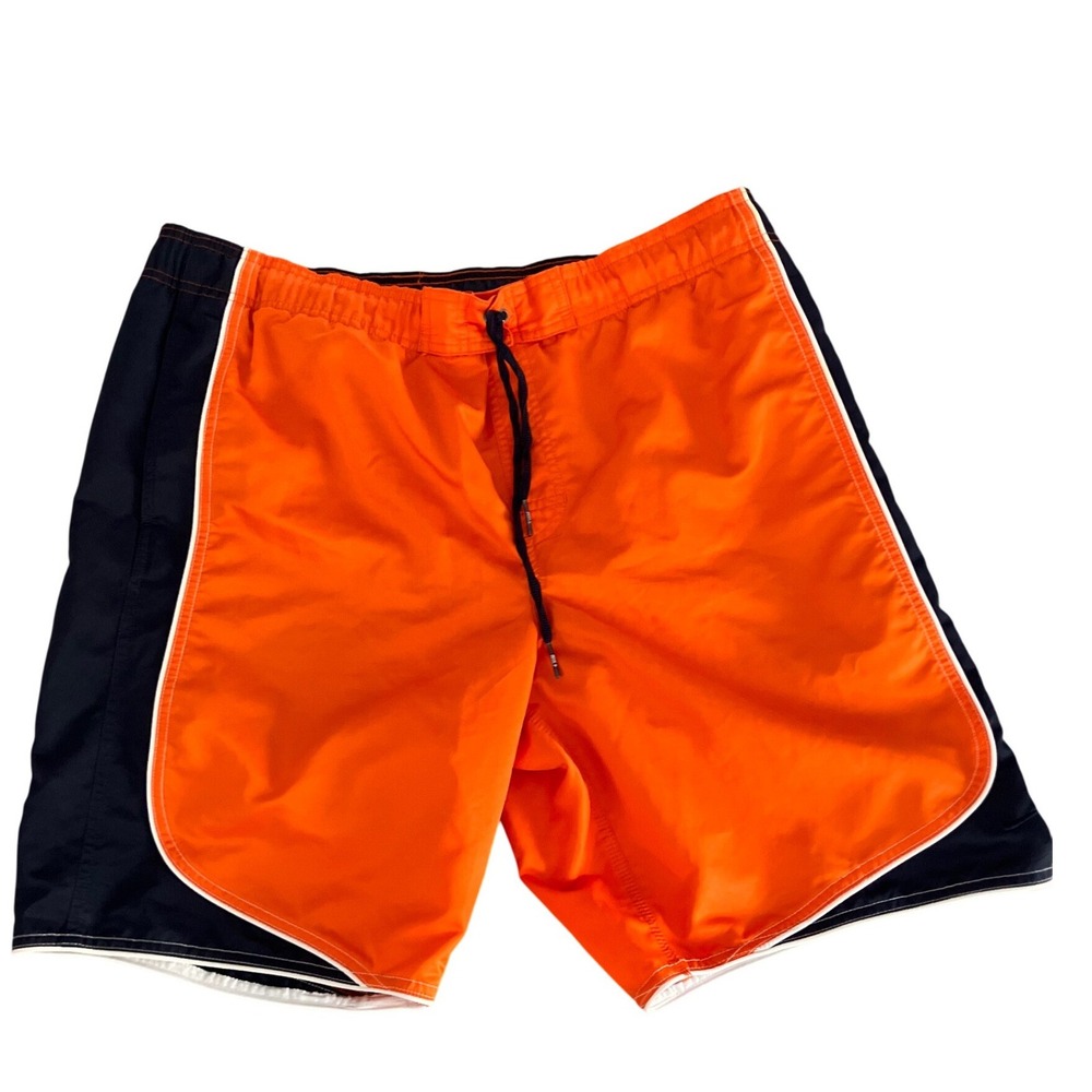 Nike Men's Swim‎ Trunks Orange Navy Blue White Trim Athletic Size L Beach Summer